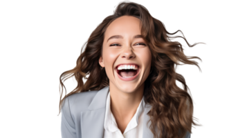 Portrait of a beautiful businesswoman happy and smiling success isolated on white transparent background , AI Generative png