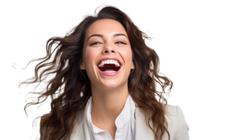 Portrait of a beautiful businesswoman happy and smiling success isolated on white transparent background , AI Generative png