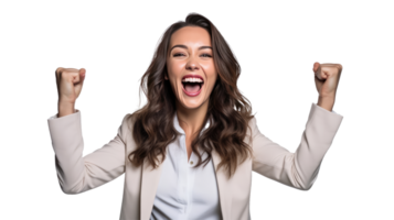 Portrait of a beautiful businesswoman happy and smiling success isolated on white transparent background , AI Generative png