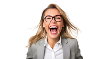 Portrait of a beautiful businesswoman happy and smiling success isolated on white transparent background , AI Generative png