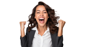 Portrait of a beautiful businesswoman happy and smiling success isolated on white transparent background , AI Generative png