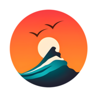 logotyp stil, surfa solnedgång sommar strand. genererad ai png