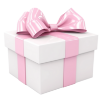 White gift box with pink ribbon and bow. Generated AI. png