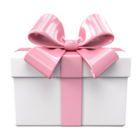 White gift box with pink ribbon and bow. Generated AI. png