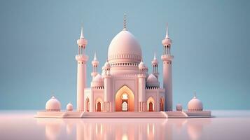 3D Illustration of A Cute Mosque with Detailed Ornament at the Minimalist Background photo