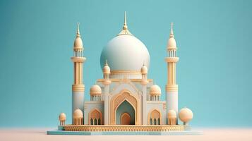 3D Illustration of A Cute Mosque with Detailed Ornament at the Minimalist Background photo