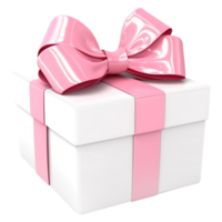 White gift box with pink ribbon and bow. Generated AI. png