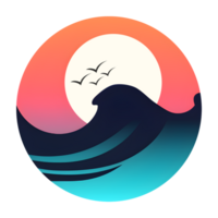 logo style, le surf le coucher du soleil été plage.générée ai png