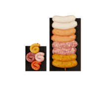 Sausages in a plastic plate cut out isolated transparent background png
