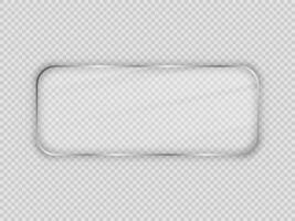 Glass plate in rounded rectangular frame isolated on background. Vector illustration.