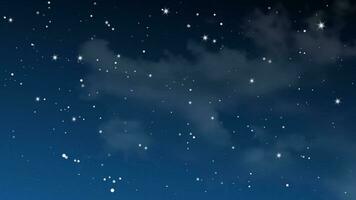 Night sky with clouds and many stars. Abstract nature background with stardust in deep universe. Vector illustration.