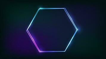 Neon double hexagon frame with shining effects vector