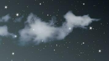 Night sky with clouds and many stars. Abstract nature background with stardust in deep universe. Vector illustration.