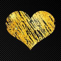 Heart with golden glittering scribble paint on dark background. Background with gold sparkles and glitter effect. Empty space for your text. Vector illustration