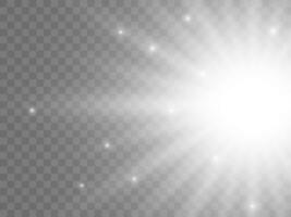 Sunlight on a background. Isolated white rays of light. Vector illustration