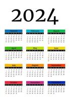 Calendar for 2024 isolated on a white background vector