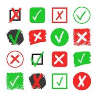 Hand drawn check and cross sign elements vector