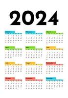 Calendar for 2024 isolated on a white background. Sunday to Monday, business template. Vector illustration