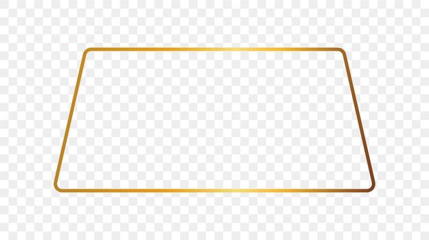 Gold glowing rounded trapezoid shape frame vector