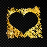 Heart on golden glittering scribble paint on dark background. Background with gold sparkles and glitter effect. Empty space for your text. Vector illustration