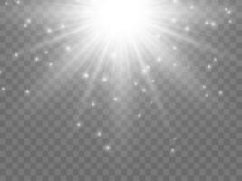 Sunlight on a background. Isolated white rays of light. Vector illustration