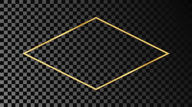 Gold glowing rhombus  shape frame isolated on dark background. Shiny frame with glowing effects. Vector illustration.