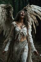 ai generative, Fallen angel with wings, a burning fallen angel, an angel expelled from heaven photo