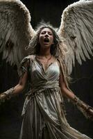 ai generative, Fallen angel with wings, a burning fallen angel, an angel expelled from heaven photo