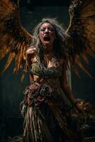 ai generative, Fallen angel with wings, a burning fallen angel, an angel expelled from heaven photo