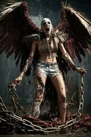 ai generative, Fallen angel with wings, a burning fallen angel, an angel expelled from heaven photo