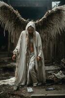 ai generativo, caído ángel con alas, un ardiente caído ángel, un ángel expulsado desde cielo foto