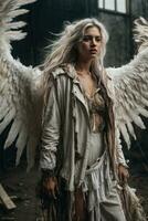 ai generative, Fallen angel with wings, a burning fallen angel, an angel expelled from heaven photo