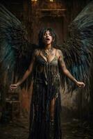 ai generative, Fallen angel with wings, a burning fallen angel, an angel expelled from heaven photo