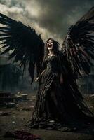 ai generative, Fallen angel with wings, a burning fallen angel, an angel expelled from heaven photo