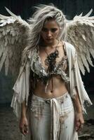 ai generative, Fallen angel with wings, a burning fallen angel, an angel expelled from heaven photo