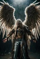 ai generative, Fallen angel with wings, a burning fallen angel, an angel expelled from heaven photo