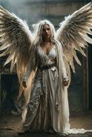 ai generative, Fallen angel with wings, a burning fallen angel, an angel expelled from heaven photo