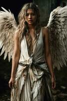 ai generative, Fallen angel with wings, a burning fallen angel, an angel expelled from heaven photo