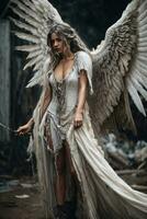 ai generative, Fallen angel with wings, a burning fallen angel, an angel expelled from heaven photo