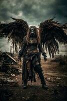 ai generative, Fallen angel with wings, a burning fallen angel, an angel expelled from heaven photo