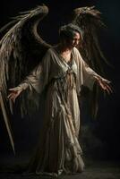 ai generative, Fallen angel with wings, a burning fallen angel, an angel expelled from heaven photo