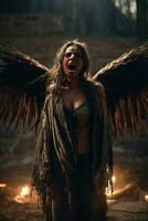 ai generative, Fallen angel with wings, a burning fallen angel, an angel expelled from heaven photo