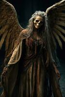 ai generative, Fallen angel with wings, a burning fallen angel, an angel expelled from heaven photo