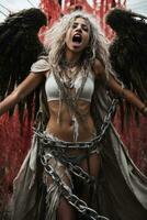 ai generative, Fallen angel with wings, a burning fallen angel, an angel expelled from heaven photo