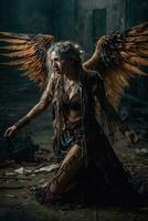 ai generative, Fallen angel with wings, a burning fallen angel, an angel expelled from heaven photo