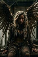 ai generative, Fallen angel with wings, a burning fallen angel, an angel expelled from heaven photo