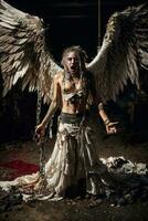 ai generative, Fallen angel with wings, a burning fallen angel, an angel expelled from heaven photo