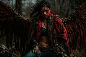 ai generative, Fallen angel with wings, a burning fallen angel, an angel expelled from heaven photo