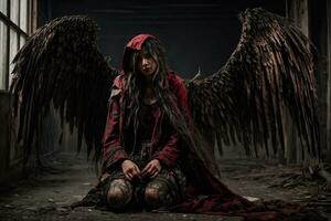 ai generative, Fallen angel with wings, a burning fallen angel, an angel expelled from heaven photo