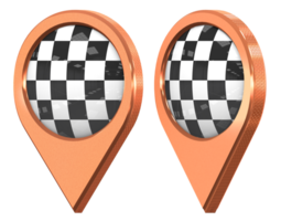carreras negro y blanco a cuadros ubicación icono bandera, aislado con diferente angular, 3d representación png